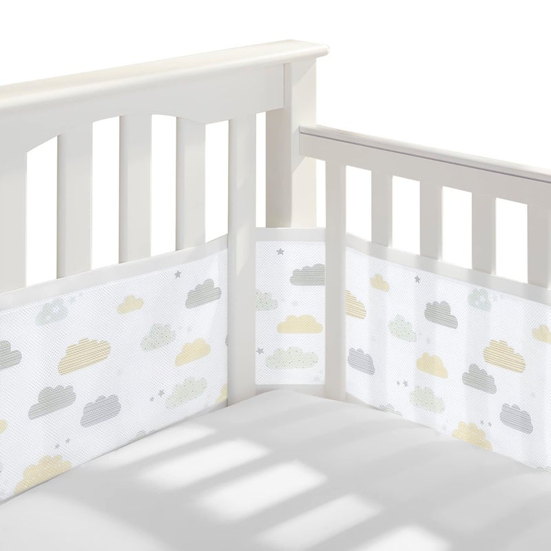 BreathableBaby BreathableBaby Breathable Mesh Liner For Cot Beds — Covers 4 Sides — Classic — 3 mm — On Cloud Nine — Long + Short Panels — Non-Padded Single Layer — Safer Than a Crib Bumper — UK/EU Safety Tested  - Image 2