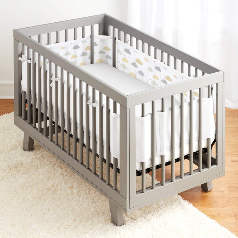 BreathableBaby BreathableBaby Breathable Mesh Liner For Cot Beds — Covers 4 Sides — Classic — 3 mm — On Cloud Nine — Long + Short Panels — Non-Padded Single Layer — Safer Than a Crib Bumper — UK/EU Safety Tested  - Image 1
