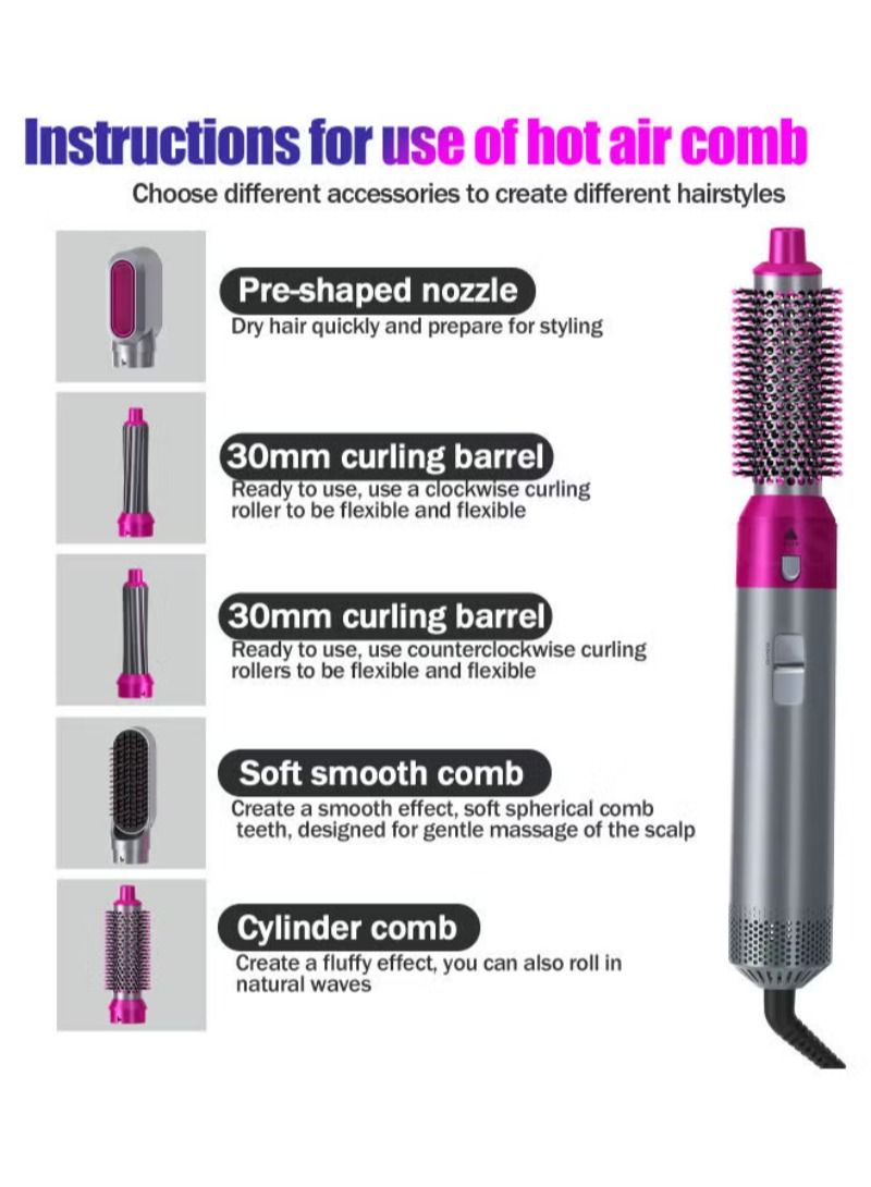 5 In 1 Hair Dryer and Volumizer Rotating Hair Dryer Tool Set Grey 28 x 22 x 5cm - Image 2