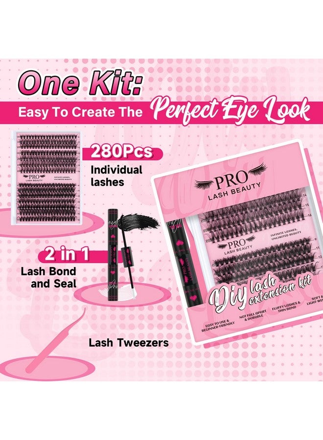 PRO LASHBEAUTY Lash Clusters Kit 280 Pcs Cluster Lashes 30D+40D Lash Extension Kit With Lash Bond And Seal Waterproof Lash Applicator Individual Lashes Apply At Home(30D+40D-9-16Mix Kit) - Image 2