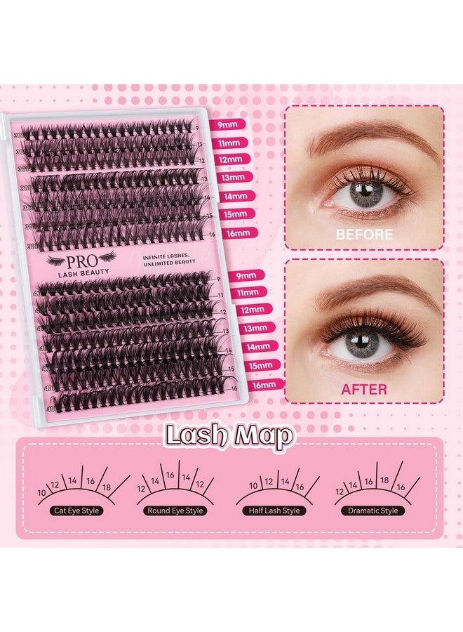 PRO LASHBEAUTY Lash Clusters Kit 280 Pcs Cluster Lashes 30D+40D Lash Extension Kit With Lash Bond And Seal Waterproof Lash Applicator Individual Lashes Apply At Home(30D+40D-9-16Mix Kit) - Image 3