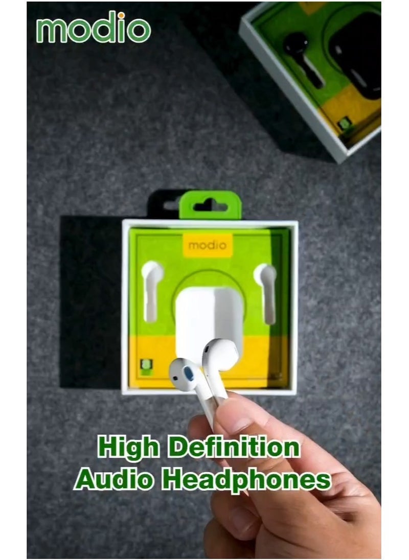 modio K2 True Wireless Earphones With ENC Noise Reduction High Quality Audio Crystal Clear Microphone and Touch Controls Compatible With iPhones and iPads White - Image 5