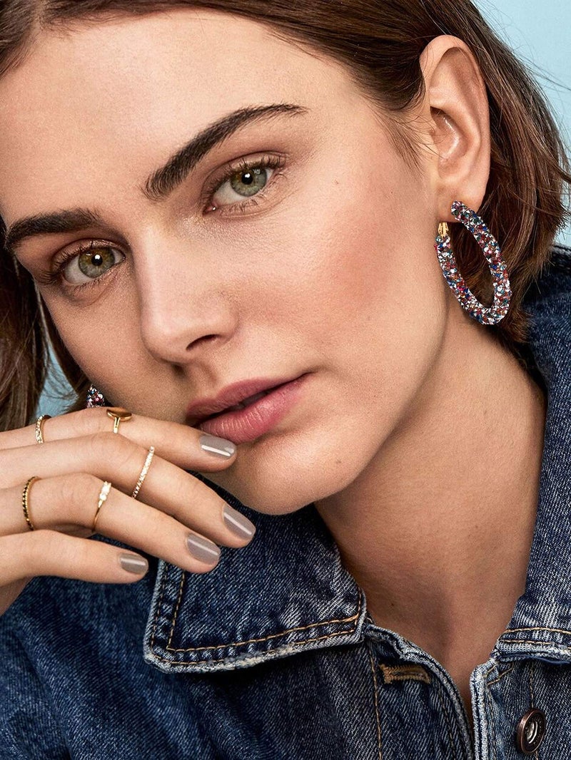 NLCAC Glitter Hoop Earrings Bohemian Sparkle Resin Rhinestone Wrapped Hoop Dangle Earrings for Women (A-rainbow) - Image 2