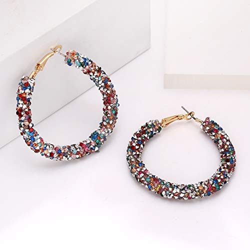 NLCAC Glitter Hoop Earrings Bohemian Sparkle Resin Rhinestone Wrapped Hoop Dangle Earrings for Women (A-rainbow) - Image 3