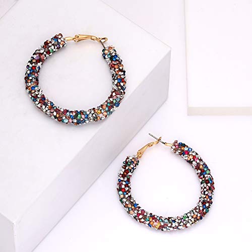 NLCAC Glitter Hoop Earrings Bohemian Sparkle Resin Rhinestone Wrapped Hoop Dangle Earrings for Women (A-rainbow) - Image 4