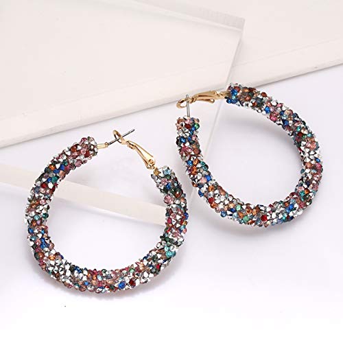 NLCAC Glitter Hoop Earrings Bohemian Sparkle Resin Rhinestone Wrapped Hoop Dangle Earrings for Women (A-rainbow) - Image 5