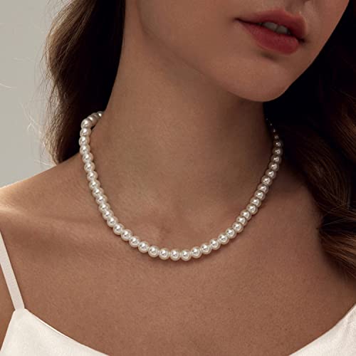 Zeffy Pearl Necklace for Women, 8MM Dainty Round Imitation Pearl Choker Wedding Delicate Jewelry for Women Simple Bridesmaid Jewelry Gifts - Image 2