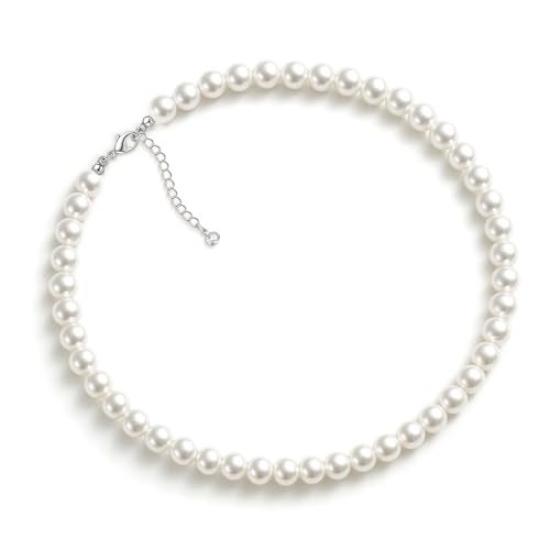 Zeffy Pearl Necklace for Women, 8MM Dainty Round Imitation Pearl Choker Wedding Delicate Jewelry for Women Simple Bridesmaid Jewelry Gifts - Image 1