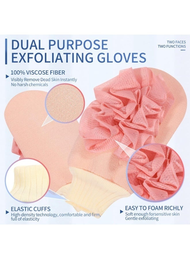 قفازات تقشير عميقة - قفازات مزدوجة الجوانب للاستحمام، وتدليك الجسم، وإسفنجة ليفة استحمام، ومقشر للبشرة، ومزيل للجلد الميت - لون عشوائي - Image 2