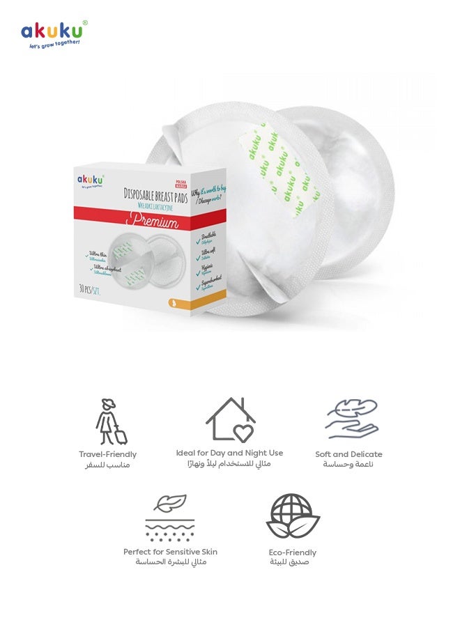 Akuku Disposable Breast Pads PREMIUM for Nursing Mothers | Ultra Absorbent | Leak Proof | Soft & Breathable | Individual Wrap | Pack of 30 | 12 x 12 x 0.2 cm - Image 5