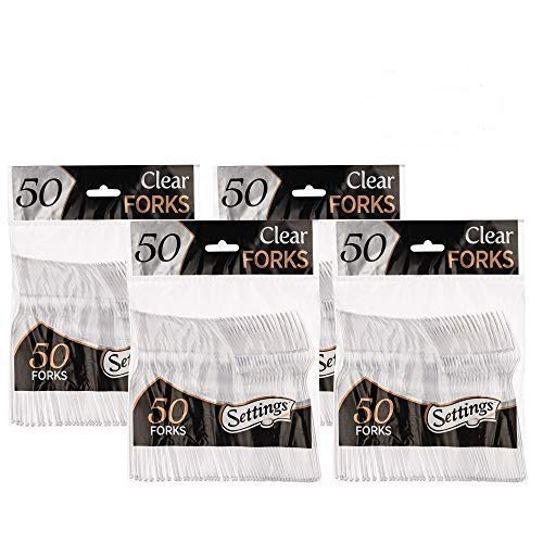 200 Count Settings Plastic Clear Forks Heavyweight Disposable Cutlery Great For Home Office School Party Picnics Restaurant Takeout Fast Food Outdoor Events Or Every Day Use 4 Bags