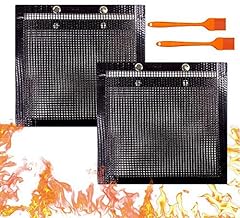 YBB YBB 2 Pcs BBQ Grill Mesh Bag with 2 Pcs Silicone Brush, Non-Stick Large BBQ Baked Grilling PTFE Bag Heat-Resistant  - Image 1