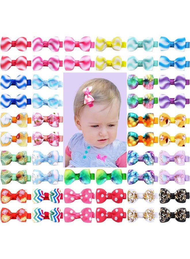 CÉLLOT CELLOT Baby Hair Clips Baby Girls Fully Lined Baby Bows Hair Pins Tiny 2" Hair Bows Alligator Clips for Girls Infants Toddlers (2 Inch (Pack of 50), Mix Colors) - Image 1