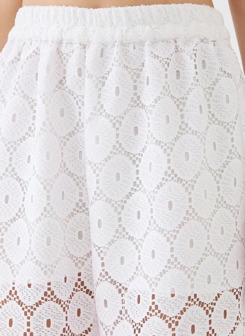 globus Globus Women White Notched Lapel Short Sleeves Crochet Shirt & Wide Leg Trousers Co-Ord Set