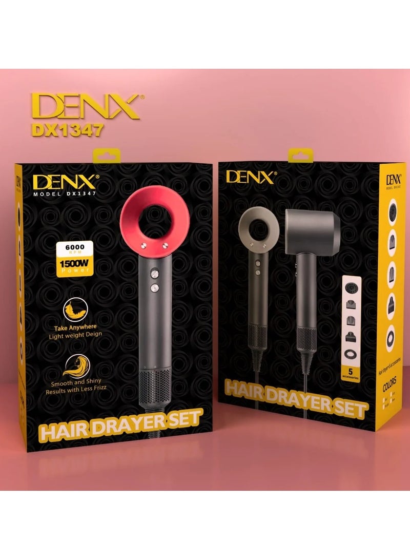 Denx Hair Dryer with Diffuser Blow Dryer Comb Brush 1500W Ionic Hair Dryer - Image 1