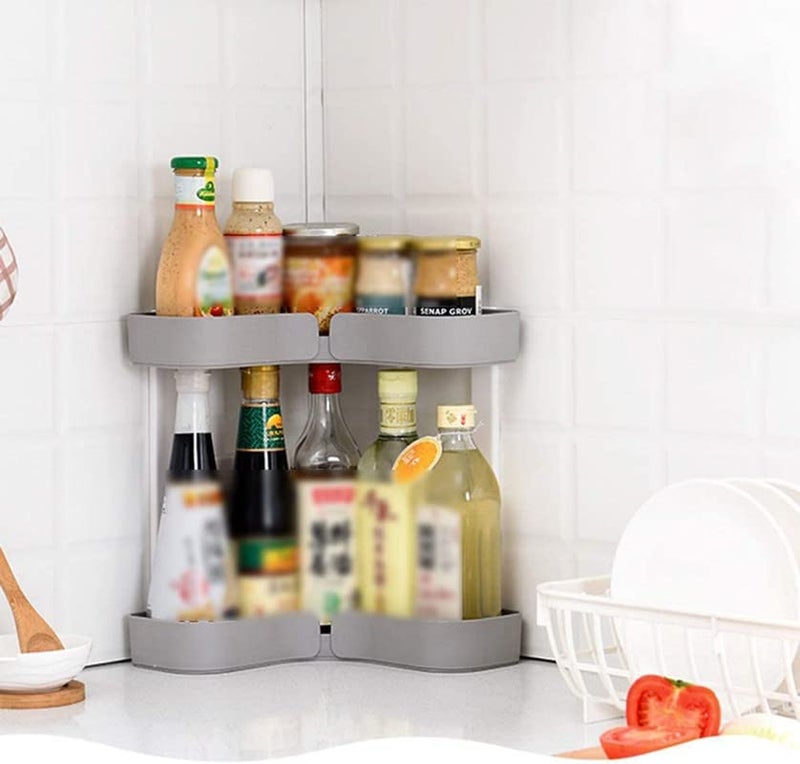 MosQuick® 2 Tier Racks for Storage Multipurpose Corner Shelf Corner Rack L Shaped Bathroom Organiser, Bathroom Shelf for Wall Corner Rack for Kitchen Corner Stand Plastic - Grey - Image 5