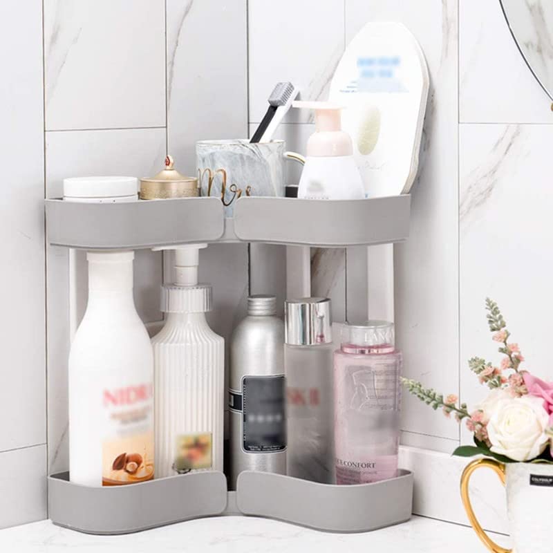 MosQuick® 2 Tier Racks for Storage Multipurpose Corner Shelf Corner Rack L Shaped Bathroom Organiser, Bathroom Shelf for Wall Corner Rack for Kitchen Corner Stand Plastic - Grey - Image 2