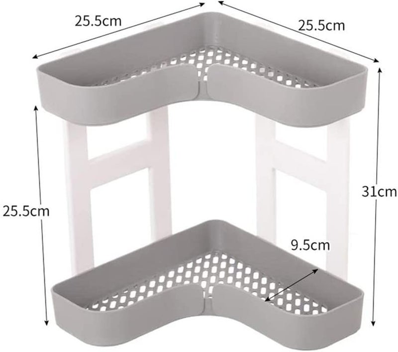 MosQuick® 2 Tier Racks for Storage Multipurpose Corner Shelf Corner Rack L Shaped Bathroom Organiser, Bathroom Shelf for Wall Corner Rack for Kitchen Corner Stand Plastic - Grey - Image 3