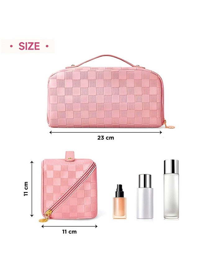 NFI essentials Cosmetic Travel Organizer Bag, Women's Makeup Pouch Toiletry Bag Portable Leather Wide Opening Cosmetics Bag with Handle and Divider - Image 4