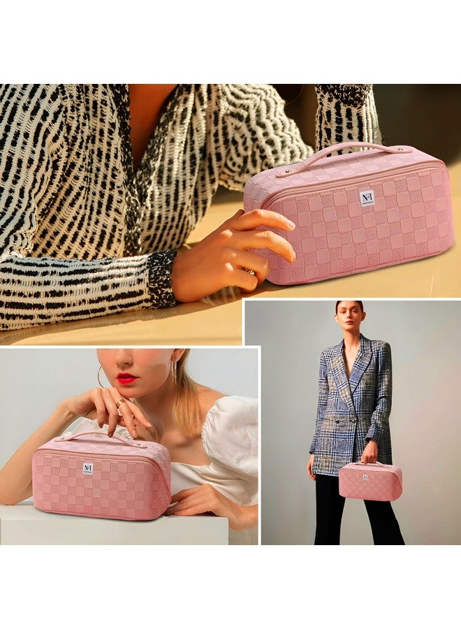 NFI essentials Cosmetic Travel Organizer Bag, Women's Makeup Pouch Toiletry Bag Portable Leather Wide Opening Cosmetics Bag with Handle and Divider - Image 5