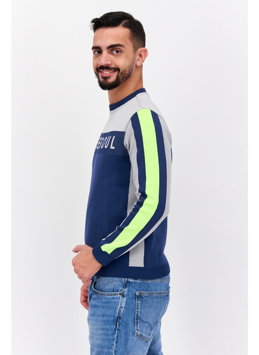 Free Soul Men Crew Neck Long Sleeve Brand Logo Sweatshirt, Navy  - Image 2