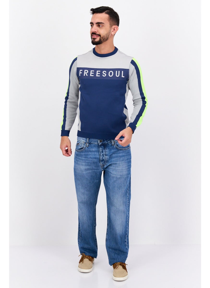 Free Soul Men Crew Neck Long Sleeve Brand Logo Sweatshirt, Navy  - Image 4