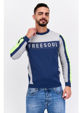 Men Crew Neck Long Sleeve Brand Logo Sweatshirt, Navy