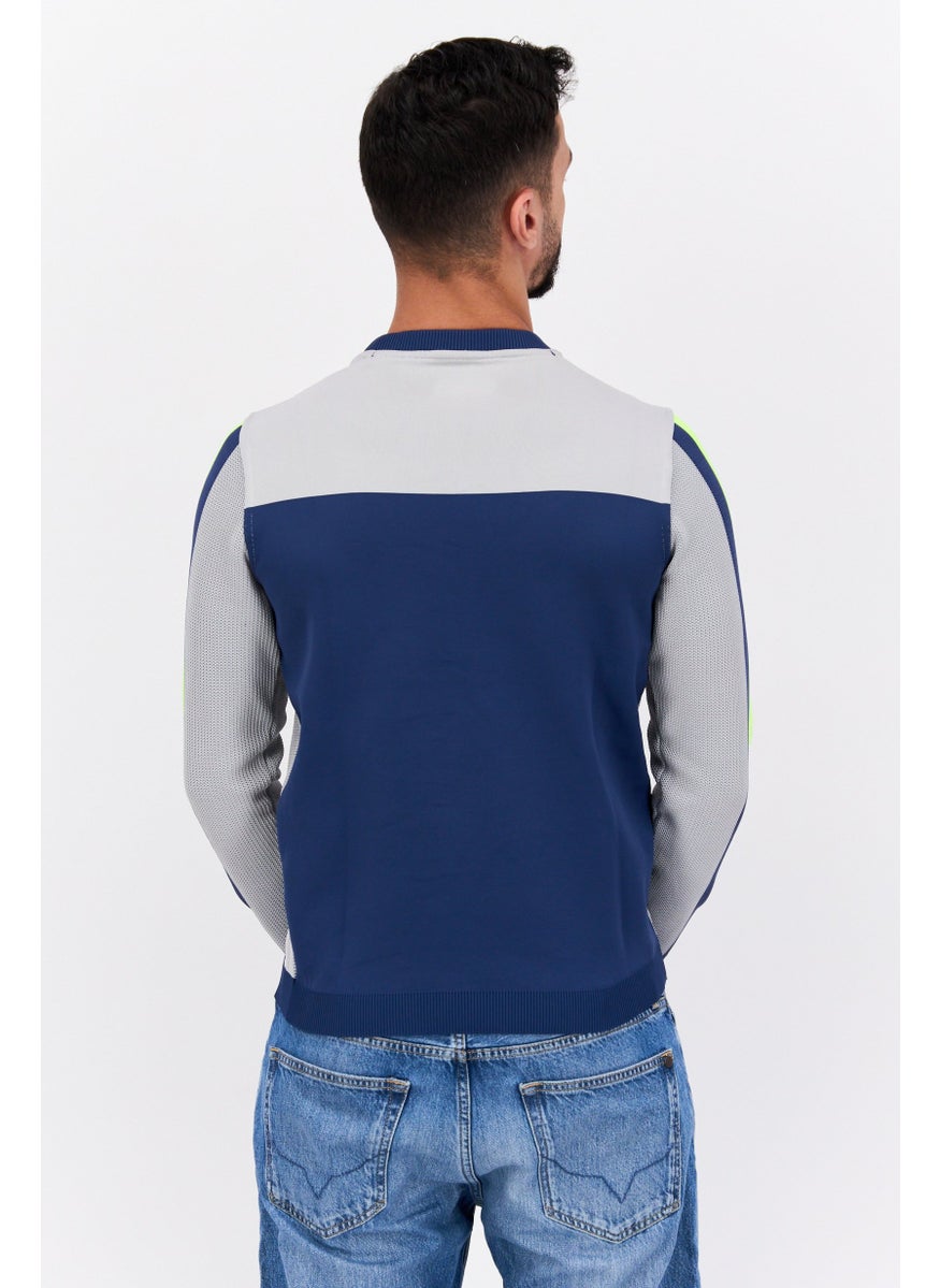 Free Soul Men Crew Neck Long Sleeve Brand Logo Sweatshirt, Navy  - Image 3