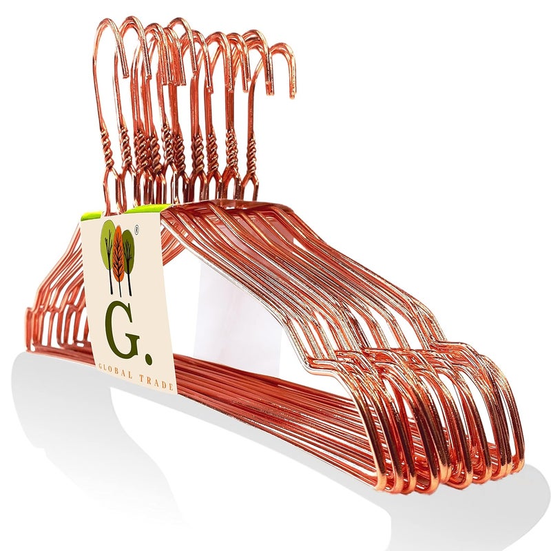 G Heavy Duty Shiny Rose Gold Metal Hanger Strong Slim Rustproof Rose Gold Metal Hanger with Notch for Shirt Coat Blazer Lehenga Gown and Dress Rose Gold Pack of 10  - Image 1