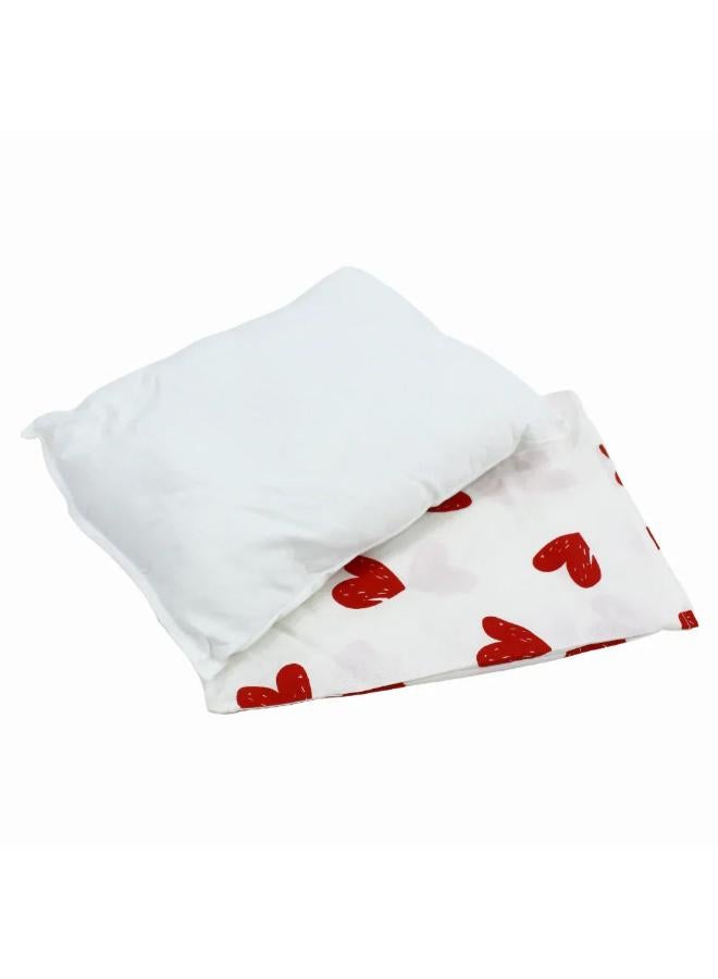Berceau Baby Pillow with Pillowcase – Off White with Red Hearts Design - Image 3