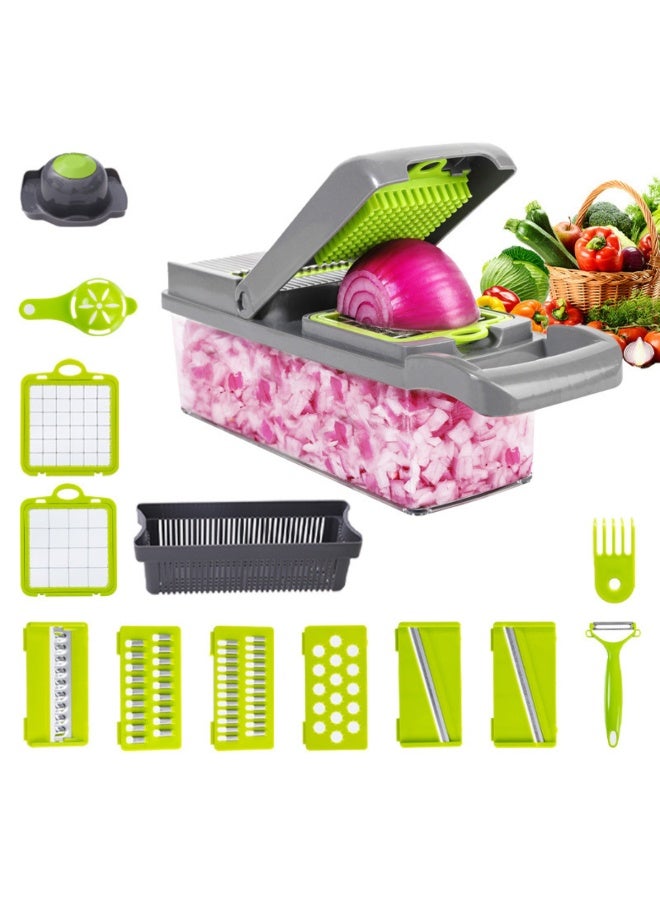 Multifunctional Vegetable Chopper - 16 in 1 Food Chopper With 8 Blades, Slicer, Dicer, Cutter for Onions, Carrots and More - Container Included (Grey) - Image 1