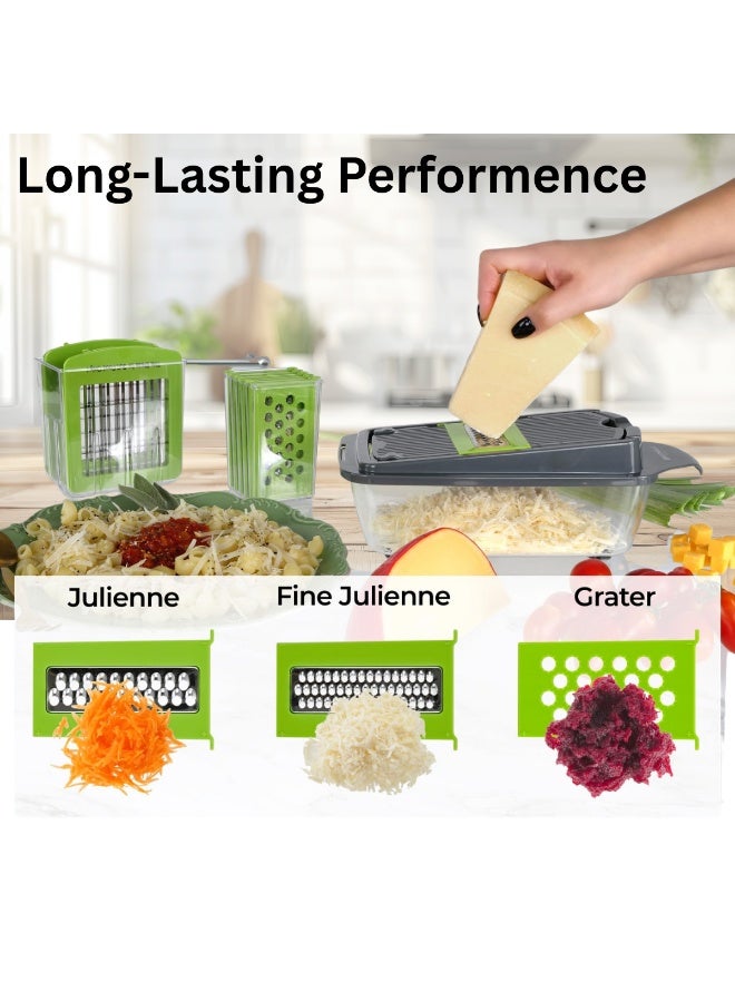 Multifunctional Vegetable Chopper - 16 in 1 Food Chopper With 8 Blades, Slicer, Dicer, Cutter for Onions, Carrots and More - Container Included (Grey) - Image 3