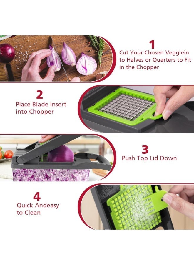 Multifunctional Vegetable Chopper - 16 in 1 Food Chopper With 8 Blades, Slicer, Dicer, Cutter for Onions, Carrots and More - Container Included (Grey) - Image 5