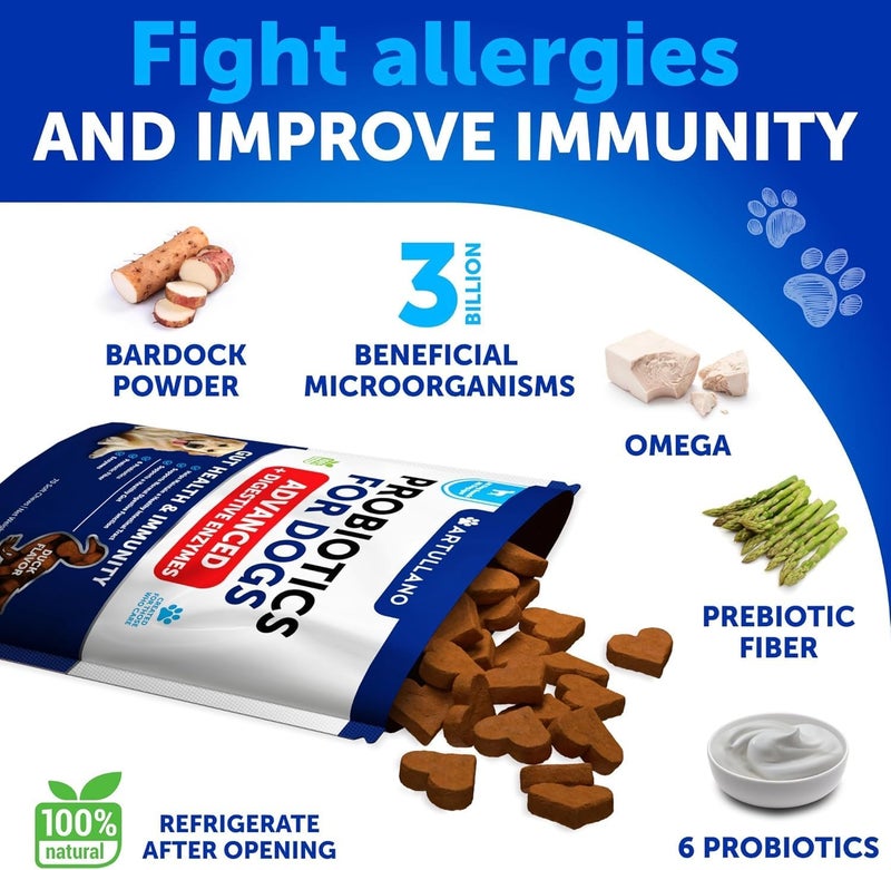 Artullano Probiotics for Dogs - Support Gut Health, Itchy Skin, Allergies, Immunity, Yeast Balance - Dog Probiotics and Digestive Enzymes with Prebiotics - Reduce Diarrhea, Gas - 70 Probiotic Chews for Dogs - Image 3