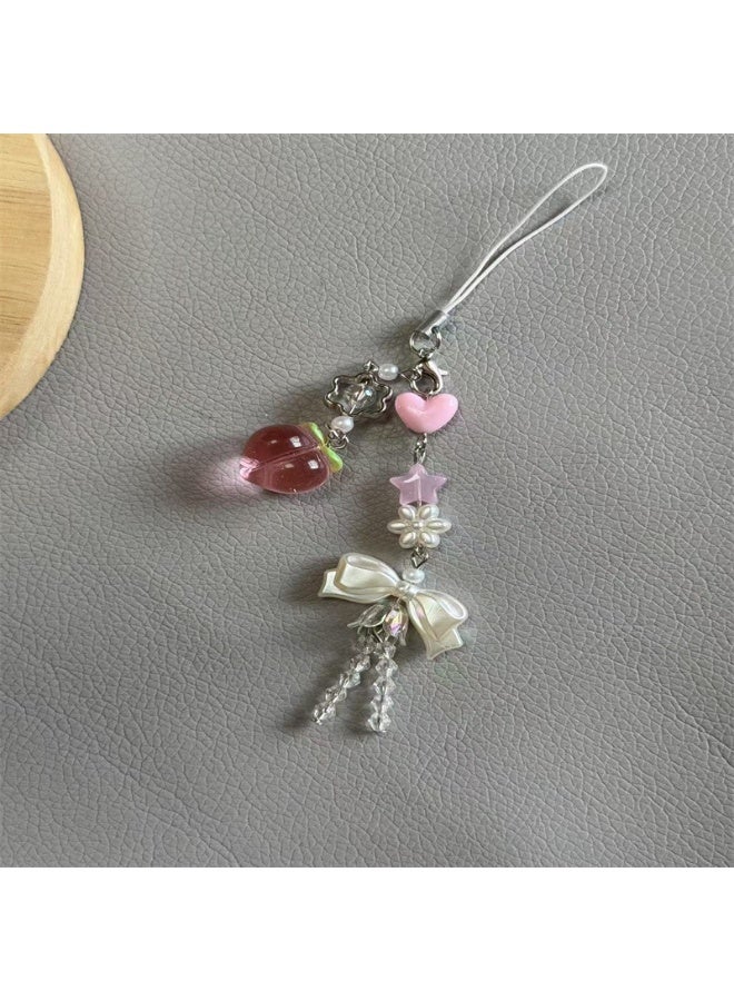 NIBEMINENT Phone Charm/ Chain Strap for Women Girls,Clear Peach Cell Phone Case Lanyard Wrist Strap