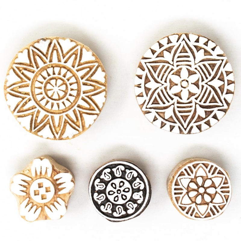 TWOGRAMS | Set of 5 | Wooden Stamp Block, Printing Stamp Design Set | Block for Printing Saree Border | Dresses, Craft Card Making, Scrapbook, Clay Pottery - Image 1