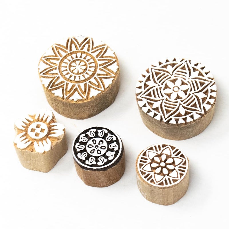 TWOGRAMS | Set of 5 | Wooden Stamp Block, Printing Stamp Design Set | Block for Printing Saree Border | Dresses, Craft Card Making, Scrapbook, Clay Pottery - Image 2