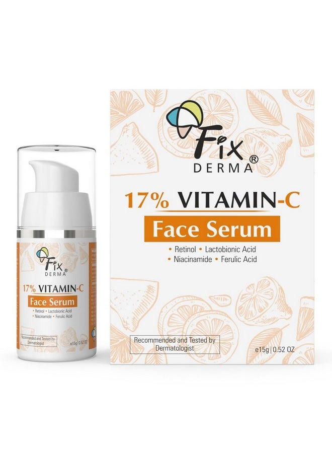 FIXDERMA 17% Vitamin C Face Serum For Glowing Skin | Retinol Face Serum | Skin Brightening Vit C Serum For Women And Men | Anti Aging Night Face Serum | Niacinamide Serum - 15G  - Image 1