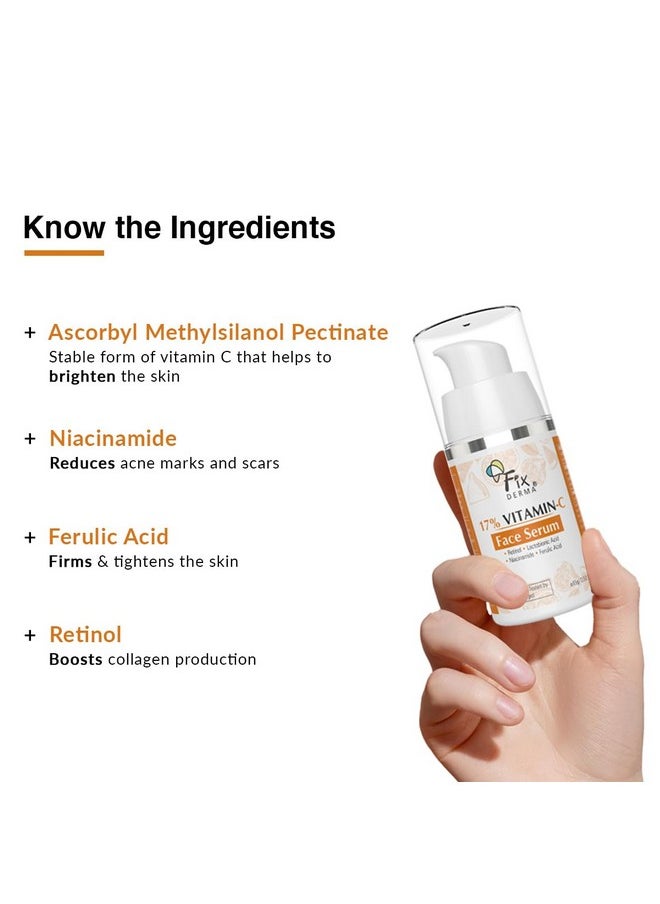 FIXDERMA 17% Vitamin C Face Serum For Glowing Skin | Retinol Face Serum | Skin Brightening Vit C Serum For Women And Men | Anti Aging Night Face Serum | Niacinamide Serum - 15G  - Image 4