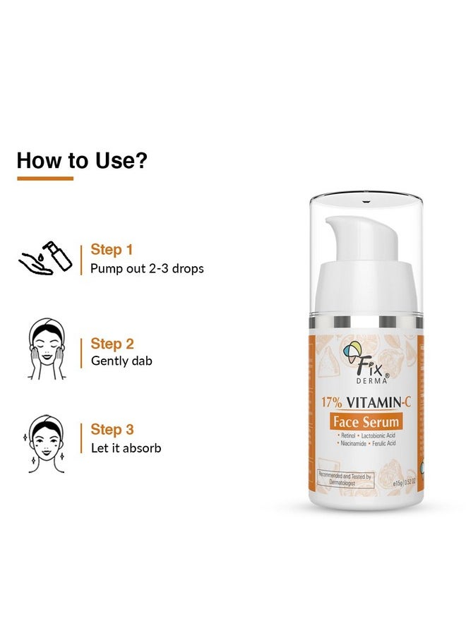 FIXDERMA 17% Vitamin C Face Serum For Glowing Skin | Retinol Face Serum | Skin Brightening Vit C Serum For Women And Men | Anti Aging Night Face Serum | Niacinamide Serum - 15G  - Image 5