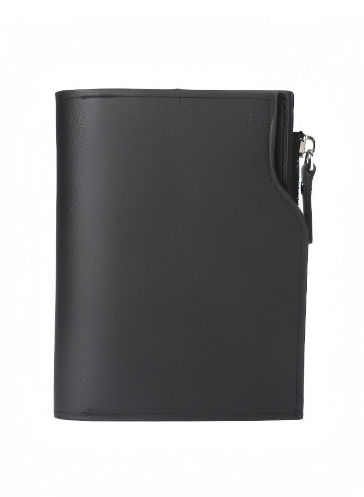 Hiras Tri-Fold Mens Wallet Zipper Short Wallet Soft Leather Wallet Card Holder Black  - Image 3