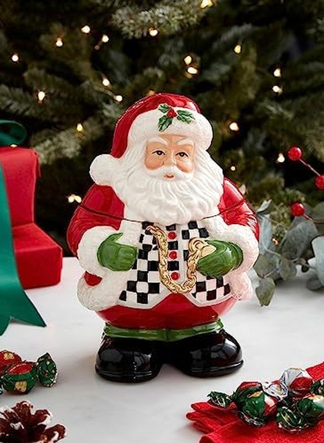 Spode Christmas Tree Black & White Santa Candy Jar - 8-Inch Ceramic Candy Storage Jar with Lid - Decorative Christmas Cookie Container for Holiday Kitchen Counter Displays, Treats, and Gifts - Image 2