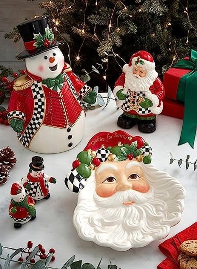 Spode Christmas Tree Black & White Santa Candy Jar - 8-Inch Ceramic Candy Storage Jar with Lid - Decorative Christmas Cookie Container for Holiday Kitchen Counter Displays, Treats, and Gifts - Image 4