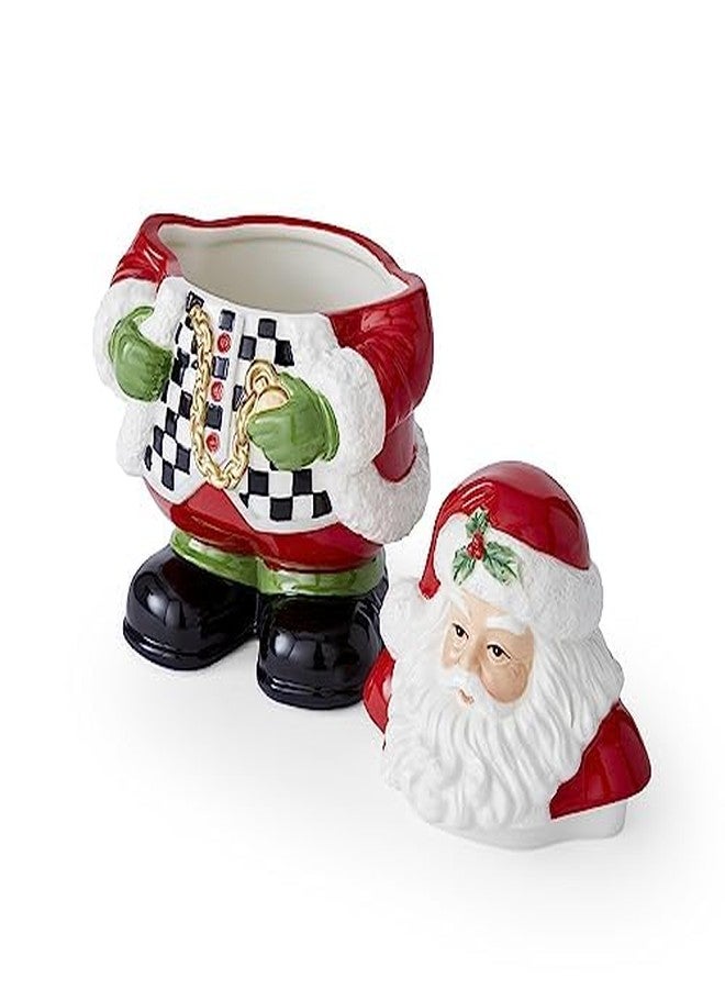Spode Christmas Tree Black & White Santa Candy Jar - 8-Inch Ceramic Candy Storage Jar with Lid - Decorative Christmas Cookie Container for Holiday Kitchen Counter Displays, Treats, and Gifts - Image 3