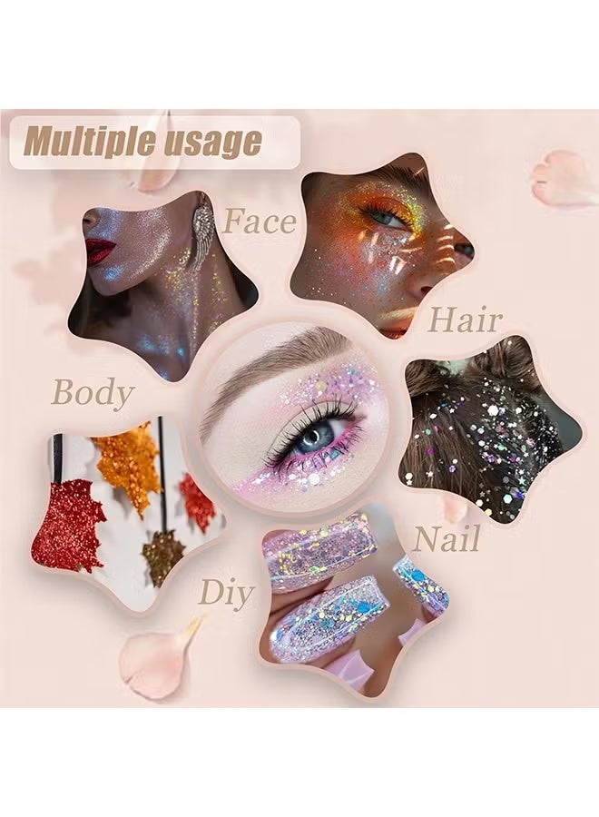 Fit Colors Face Body Glitter, Hair Glitter Gel, Sequins Face Paint, Singer Concerts Music Festival Rave Accessories,Mermaid Face Glitter Gel,Sequins Glitter Face Paint 03#Pink - Image 5