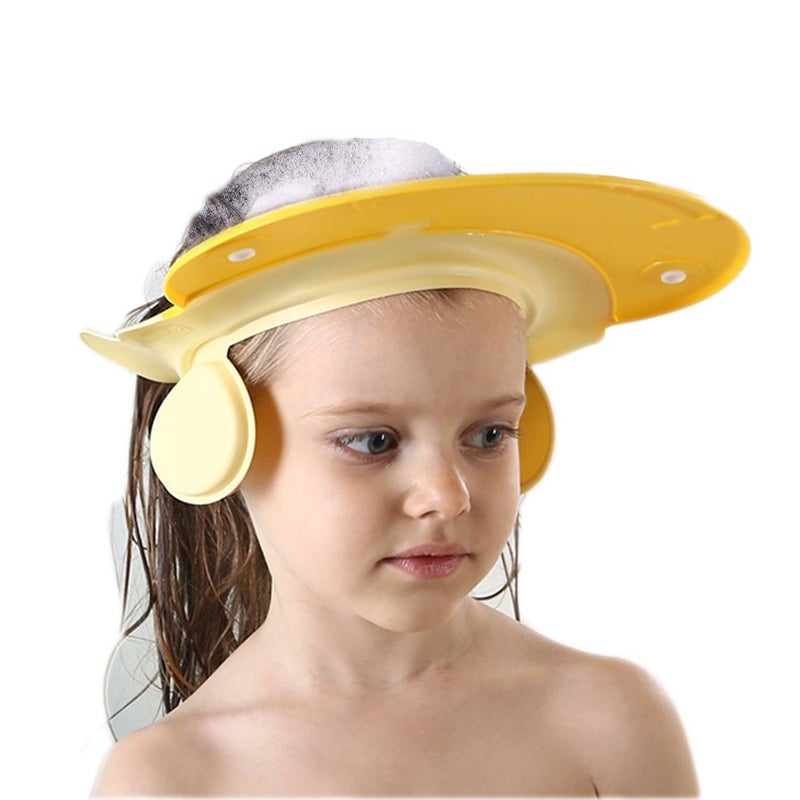 AMTOOCH Shower Cap for Kids, Baby Shower Cap bath wash Shampoo rinser shield Hat Adjustable head hair Visor Protection Toddler and Children,Prevent water from entering eyes and ears(Yellow) - Image 1
