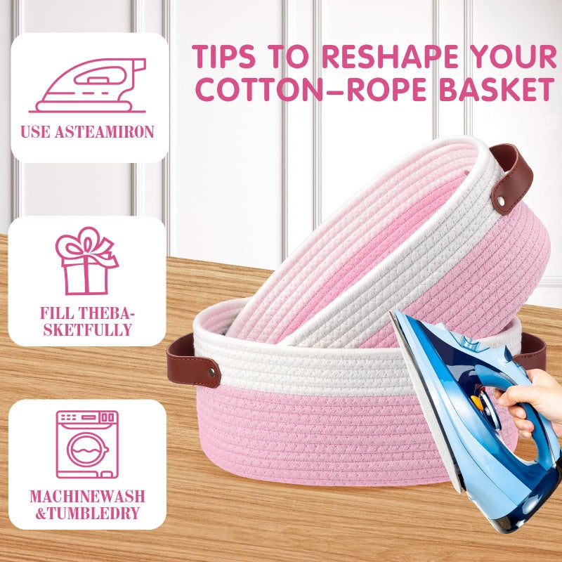 Colingmill 3 Pack Valentine's Day Small Woven Basket for Gifts with Handles Clear Bags and Ribbons Empty Storage Basket Decorative Chest Box for Present Wedding(White and Pink,12"x 8"x 5") - Image 3