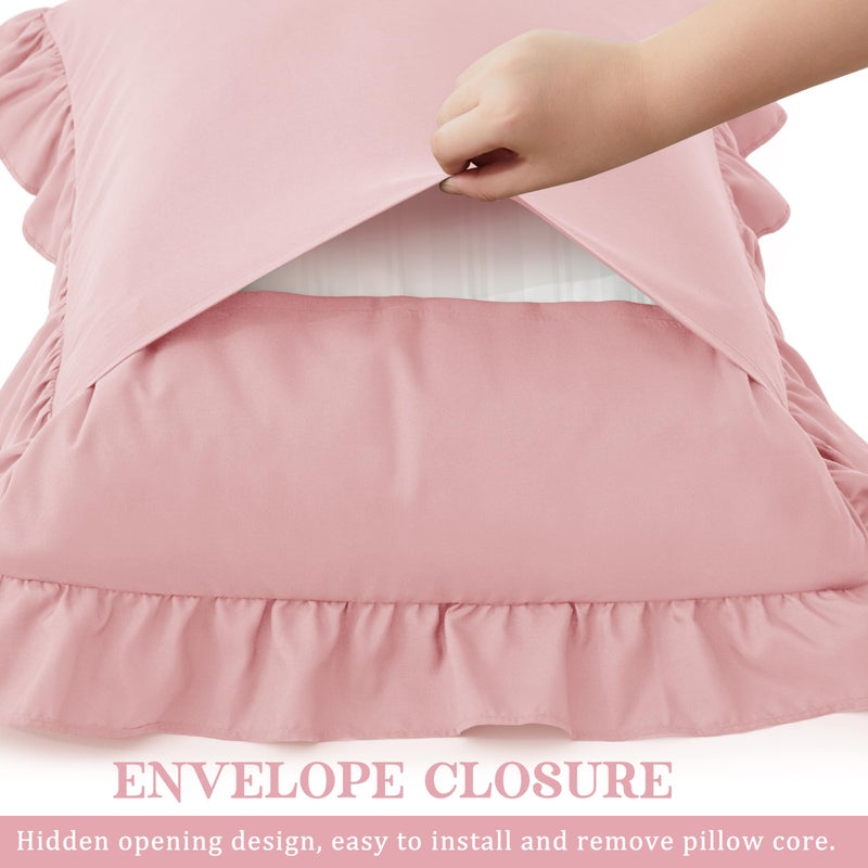 KKJIAF Ruffle Pillow Cases Standard Size Set of 2, Ruffled Pillow Covers with Envelope Closure, Wrinkle Resistant Pillowcases 20" x 26", Ruffled Pillow Shams, Light Pink - Image 5