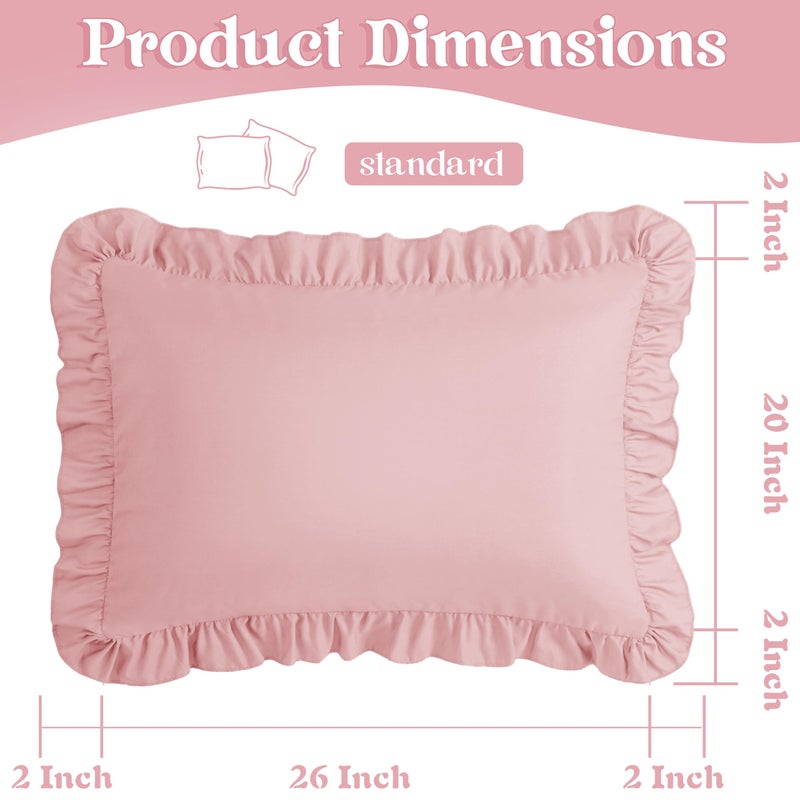 KKJIAF Ruffle Pillow Cases Standard Size Set of 2, Ruffled Pillow Covers with Envelope Closure, Wrinkle Resistant Pillowcases 20" x 26", Ruffled Pillow Shams, Light Pink - Image 3