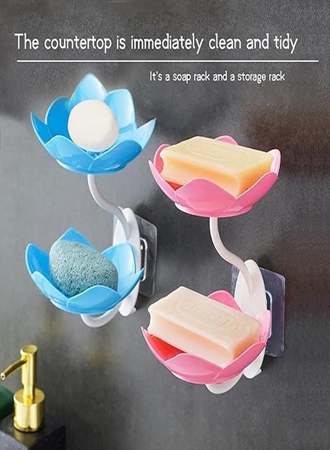 HELLYZ Flower Shaped Wall Mounted Soap Dish with Drain, Double Layer Self Draining Soap Holder, Removable Soap Box & Sponge Tray for Bathroom Kitchen Sink Storage Organizer (Multi, 1 Pc) - Image 4